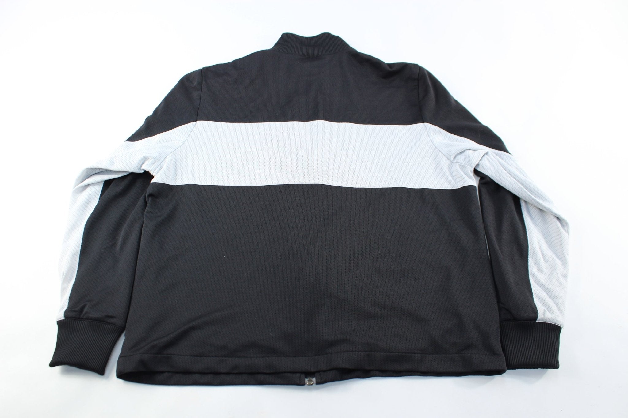 Women's Adidas Embroidered Logo Black & White Striped Jacket - ThriftedThreads.com