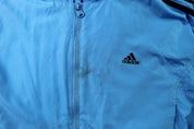 Women's Adidas Embroidered Logo Blue & Black Striped Jacket - ThriftedThreads.com