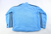 Women's Adidas Embroidered Logo Light Blue & Grey Striped Jacket - ThriftedThreads.com