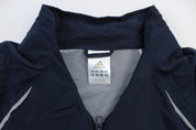 Women's Adidas Embroidered Logo Navy Blue & Light Blue Striped Jacket - ThriftedThreads.com