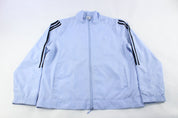 Women's Adidas Embroidered Logo Purple & Black Striped Jacket - ThriftedThreads.com