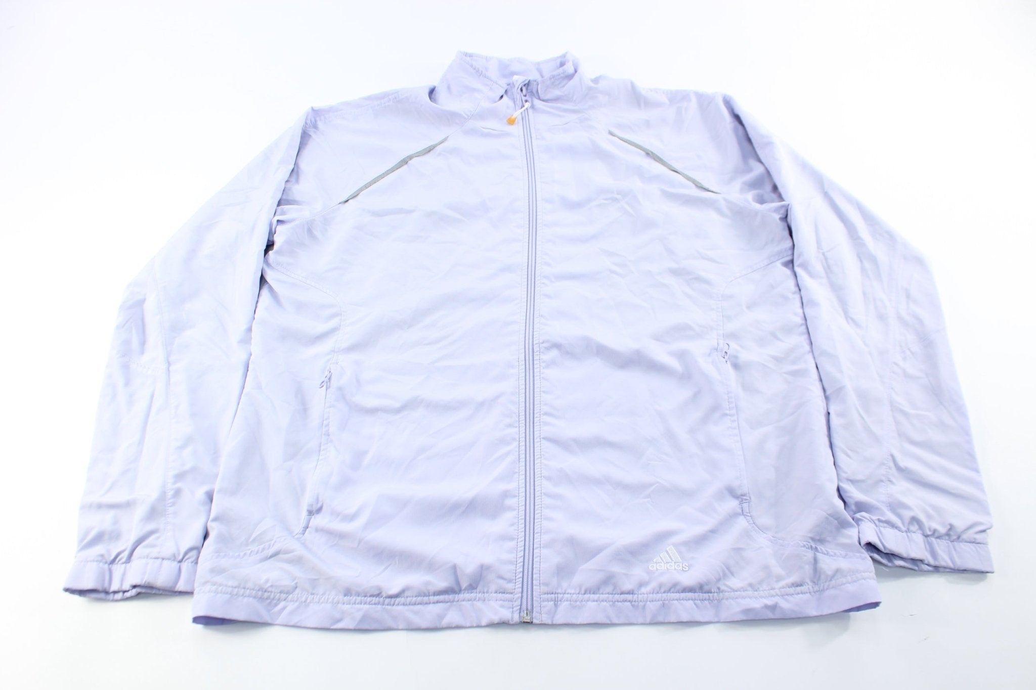 Women's Adidas Embroidered Logo Purple Lightweight Zip Up Jacket - ThriftedThreads.com