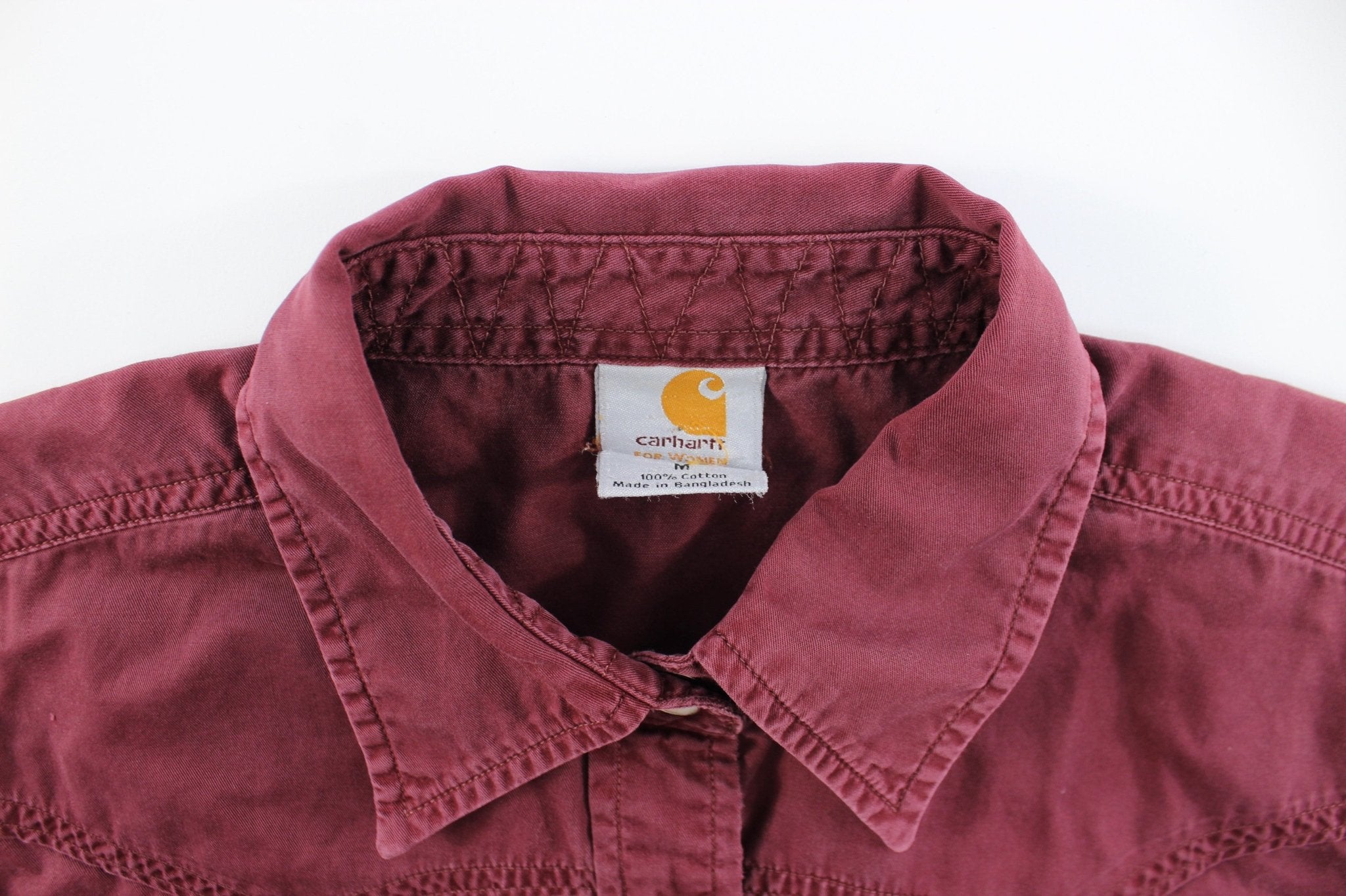 Women's Carhartt Pearl Snap Burgundy Button Down - ThriftedThreads.com