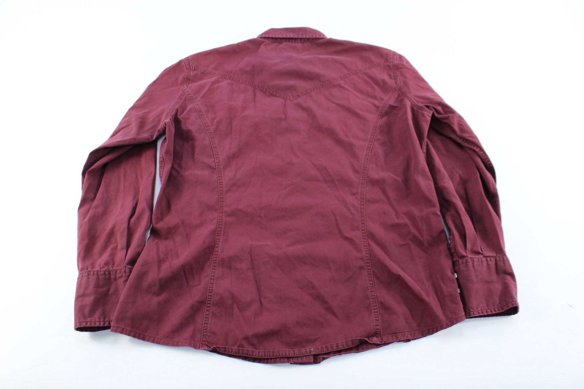 Women's Carhartt Pearl Snap Burgundy Button Down - ThriftedThreads.com