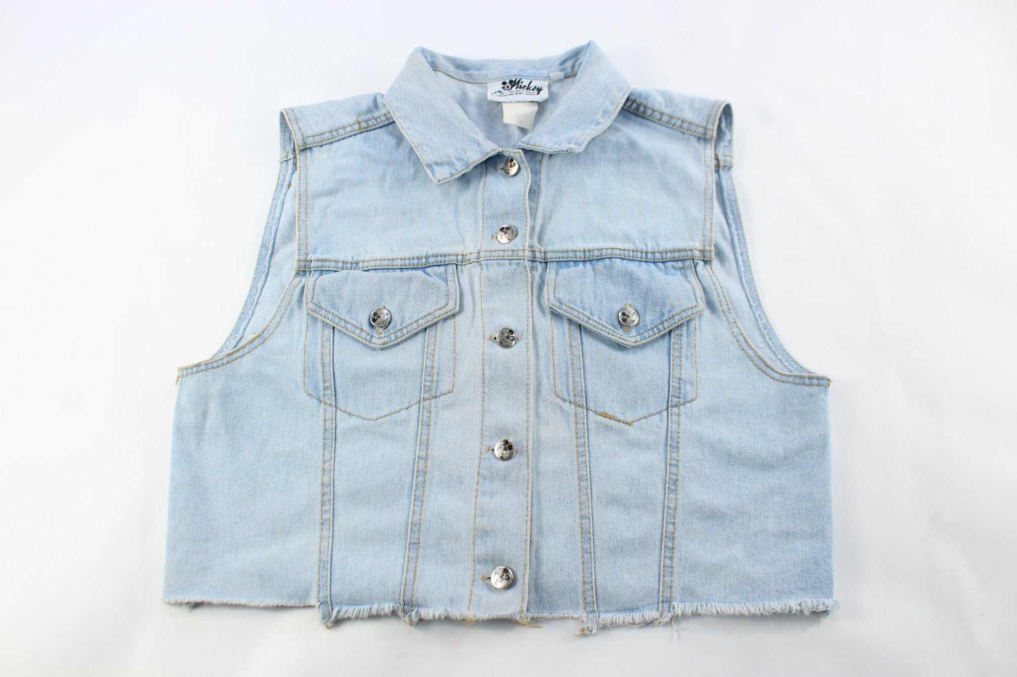 Women's Mickey Mouse Cowboy Denim Vest - ThriftedThreads.com