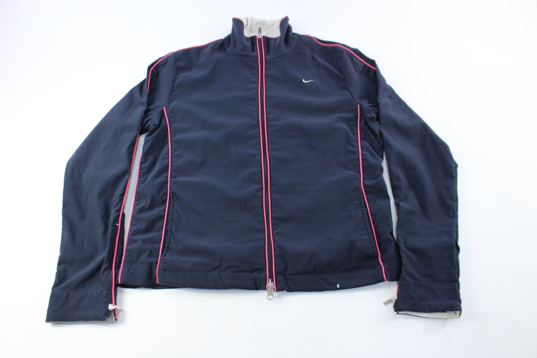 Women's Nike Embroidered Logo Navy Blue & Pink Zip Up Jacket - ThriftedThreads.com