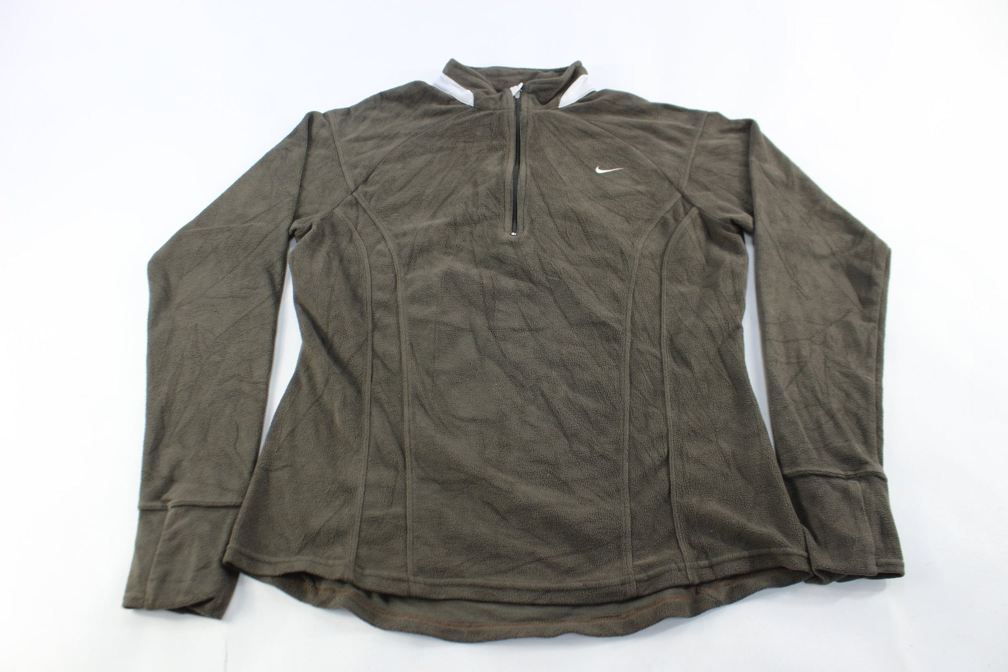 Women's Nike Embroidered Logo Olive Green Fleece Pullover - Jackets - Thrifted Threads
