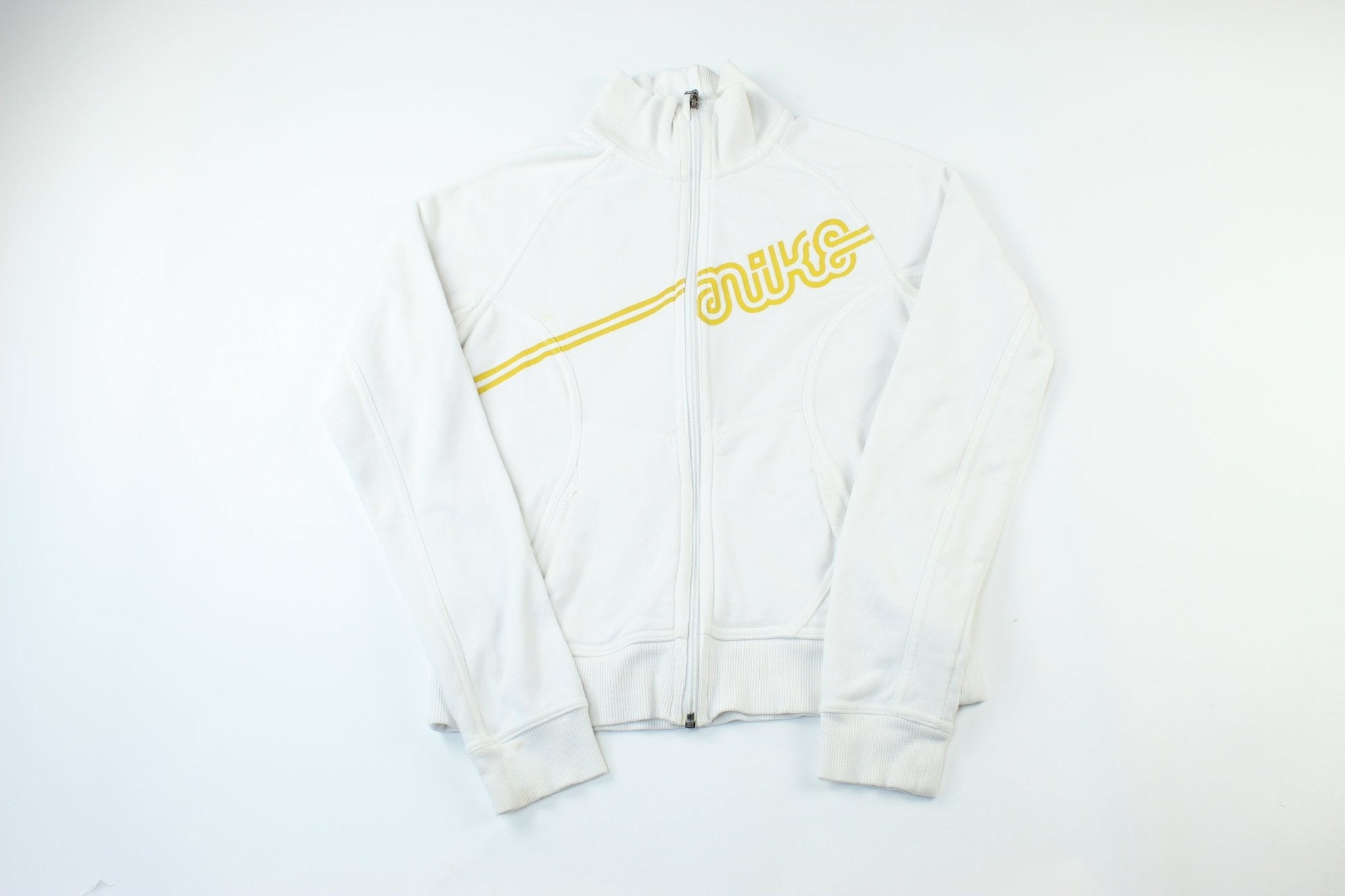 Women's Nike Logo White & Yellow Zip Up Jacket - ThriftedThreads.com