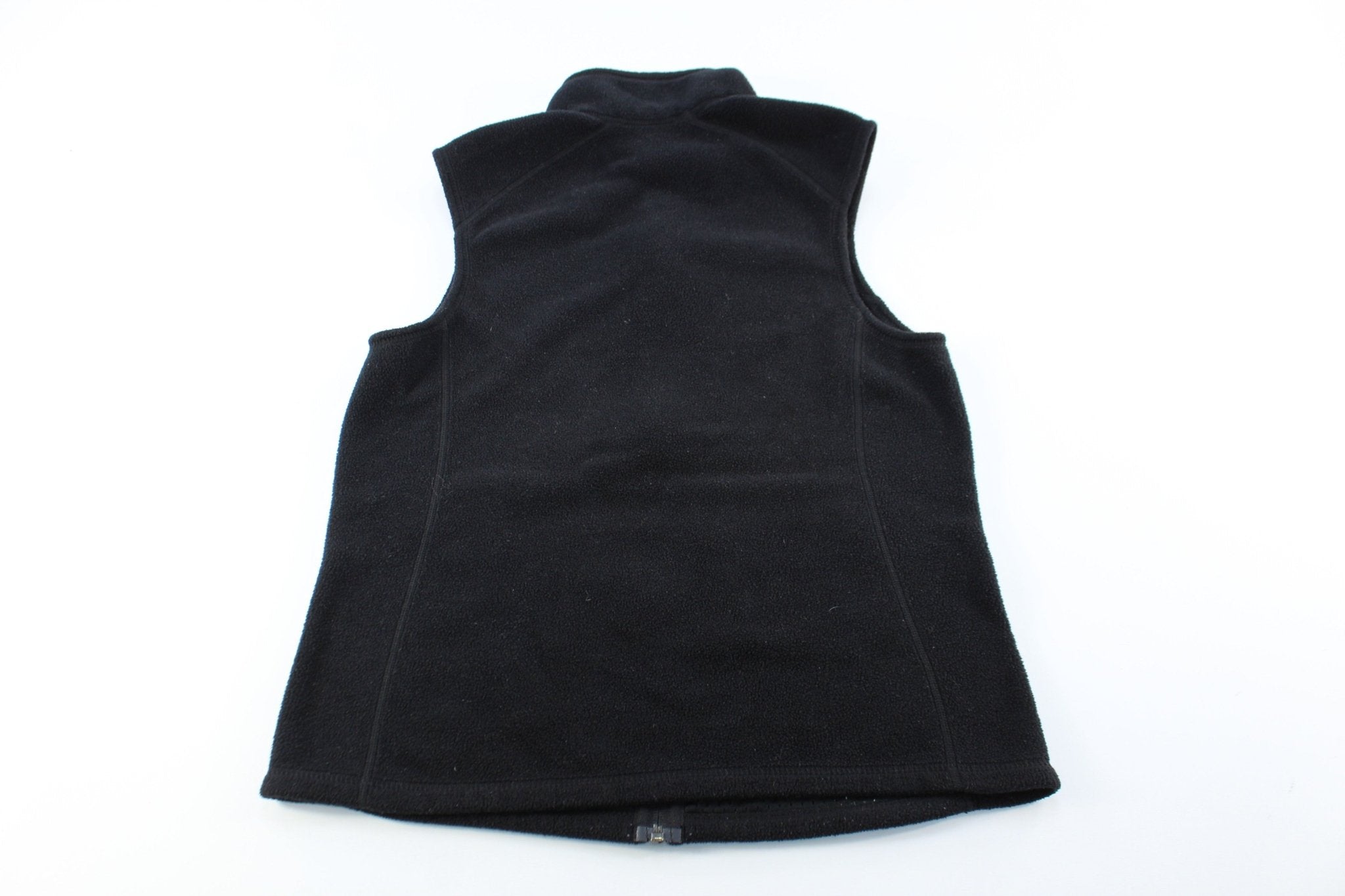 Women's Patagonia Synchilla Logo Patch Black Zip Up Vest - ThriftedThreads.com