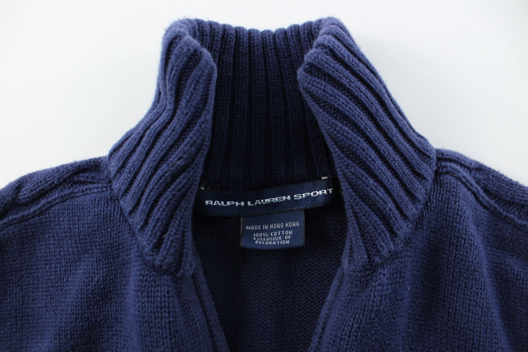 Women's Ralph Lauren Embroidered Logo Navy Blue Zip Up Sweater - ThriftedThreads.com