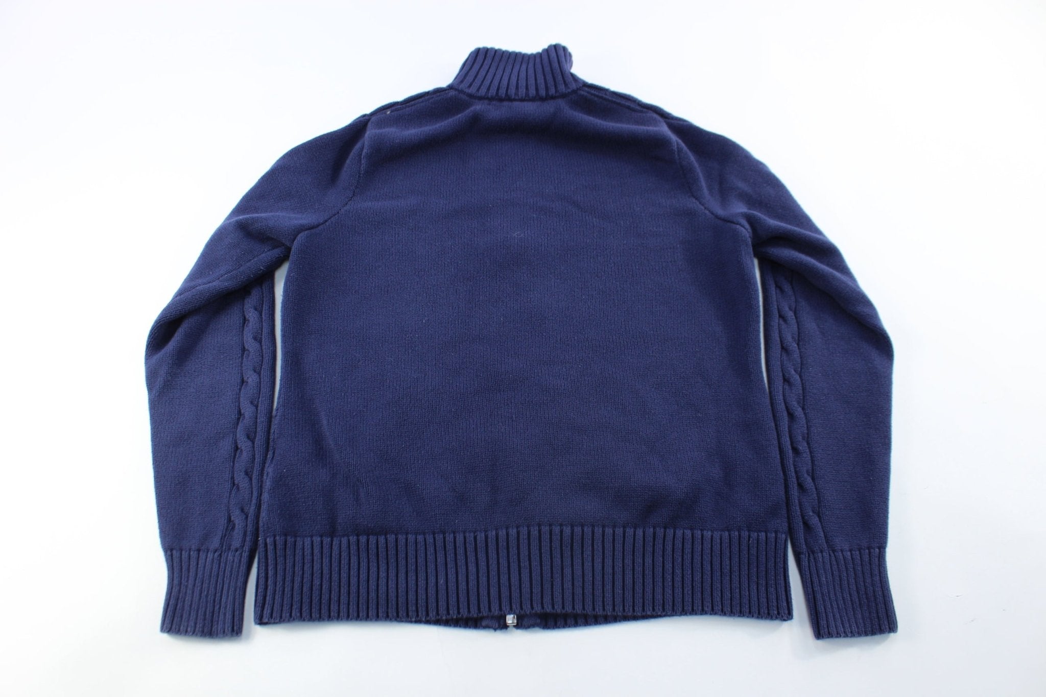 Women's Ralph Lauren Embroidered Logo Navy Blue Zip Up Sweater - ThriftedThreads.com
