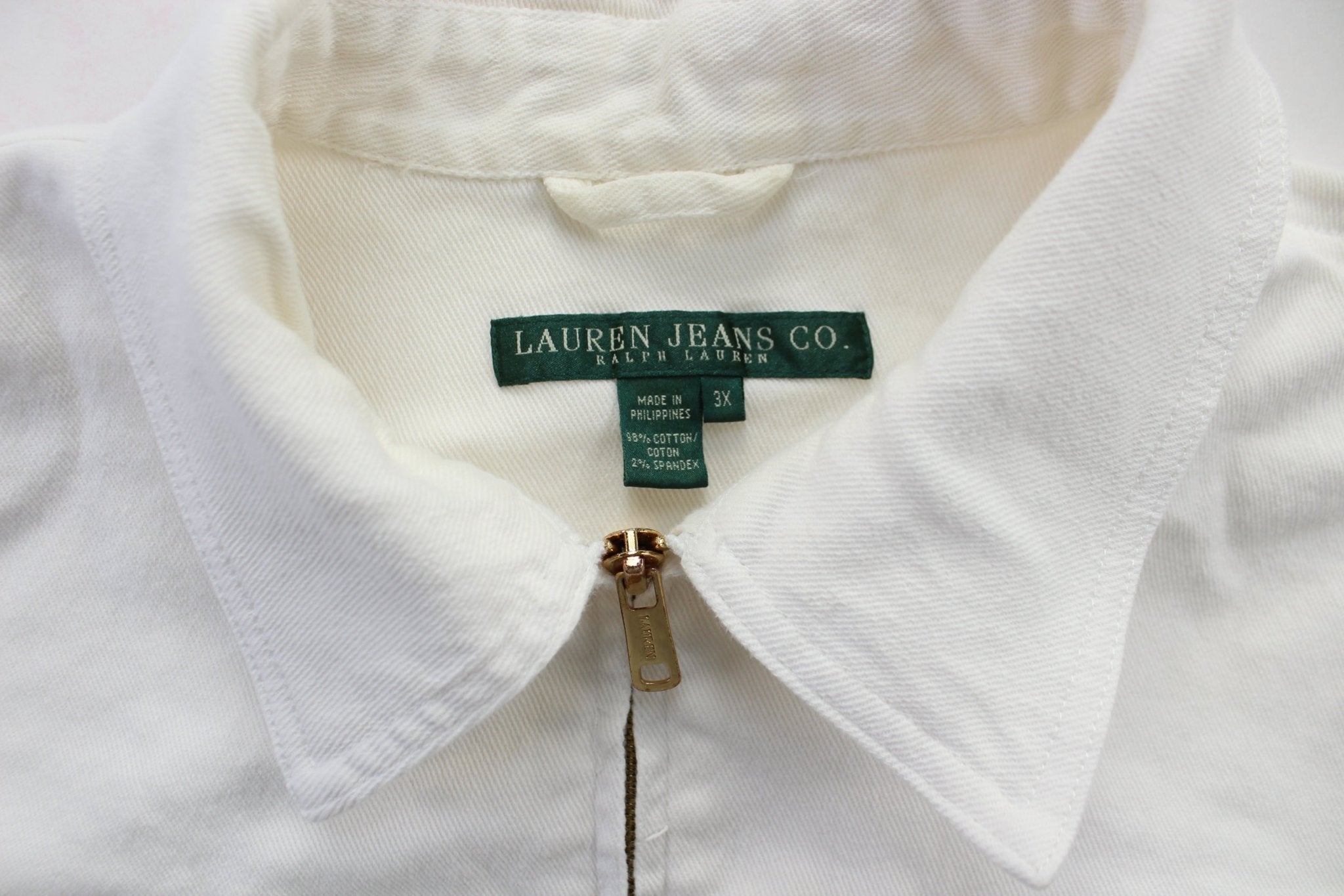 Women's Ralph Lauren White Denim Zip UpJacket - ThriftedThreads.com