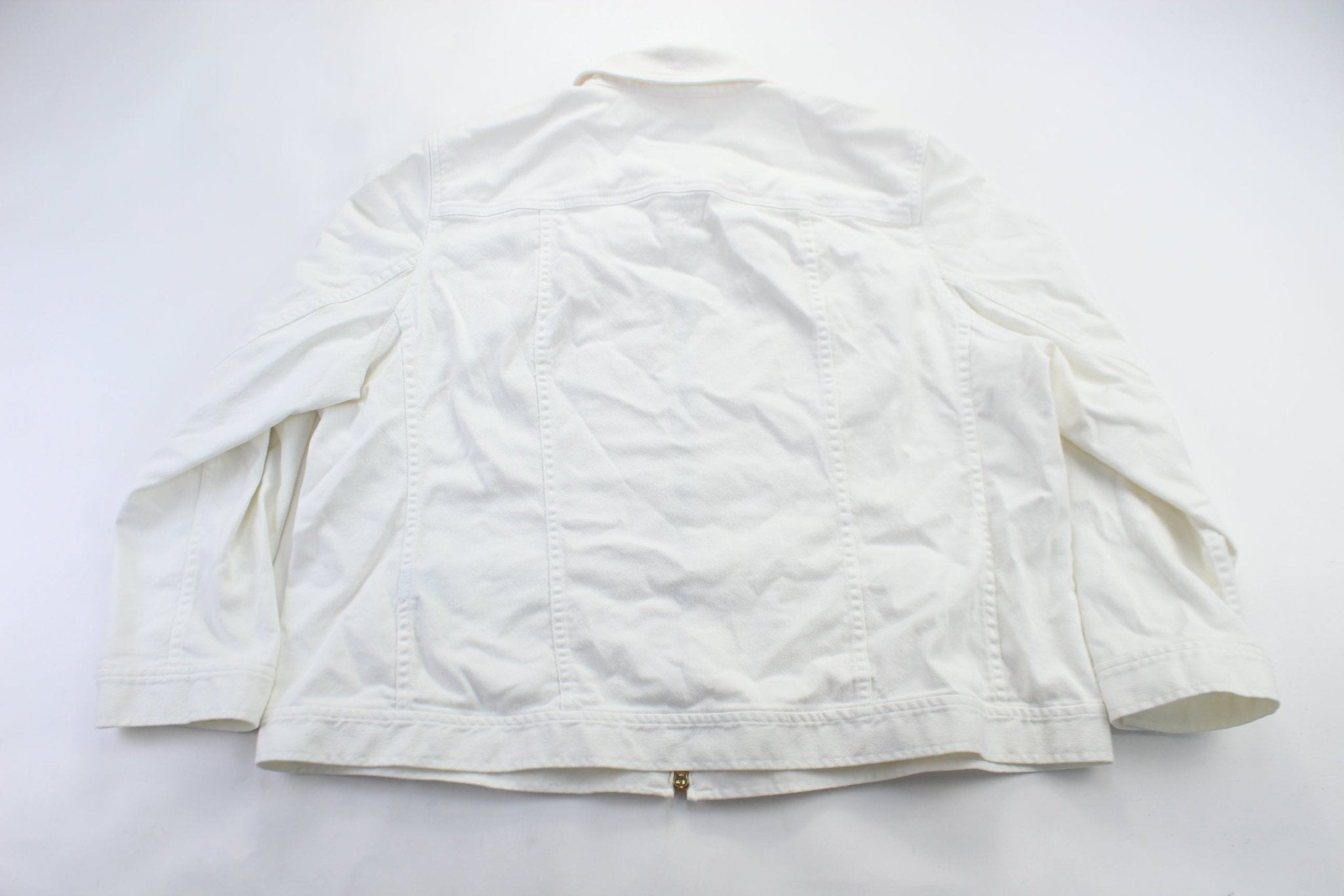Women's Ralph Lauren White Denim Zip UpJacket - ThriftedThreads.com
