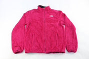 Women's The North Face Embroidered Logo Pink Fleece Zip Up Jacket - ThriftedThreads.com