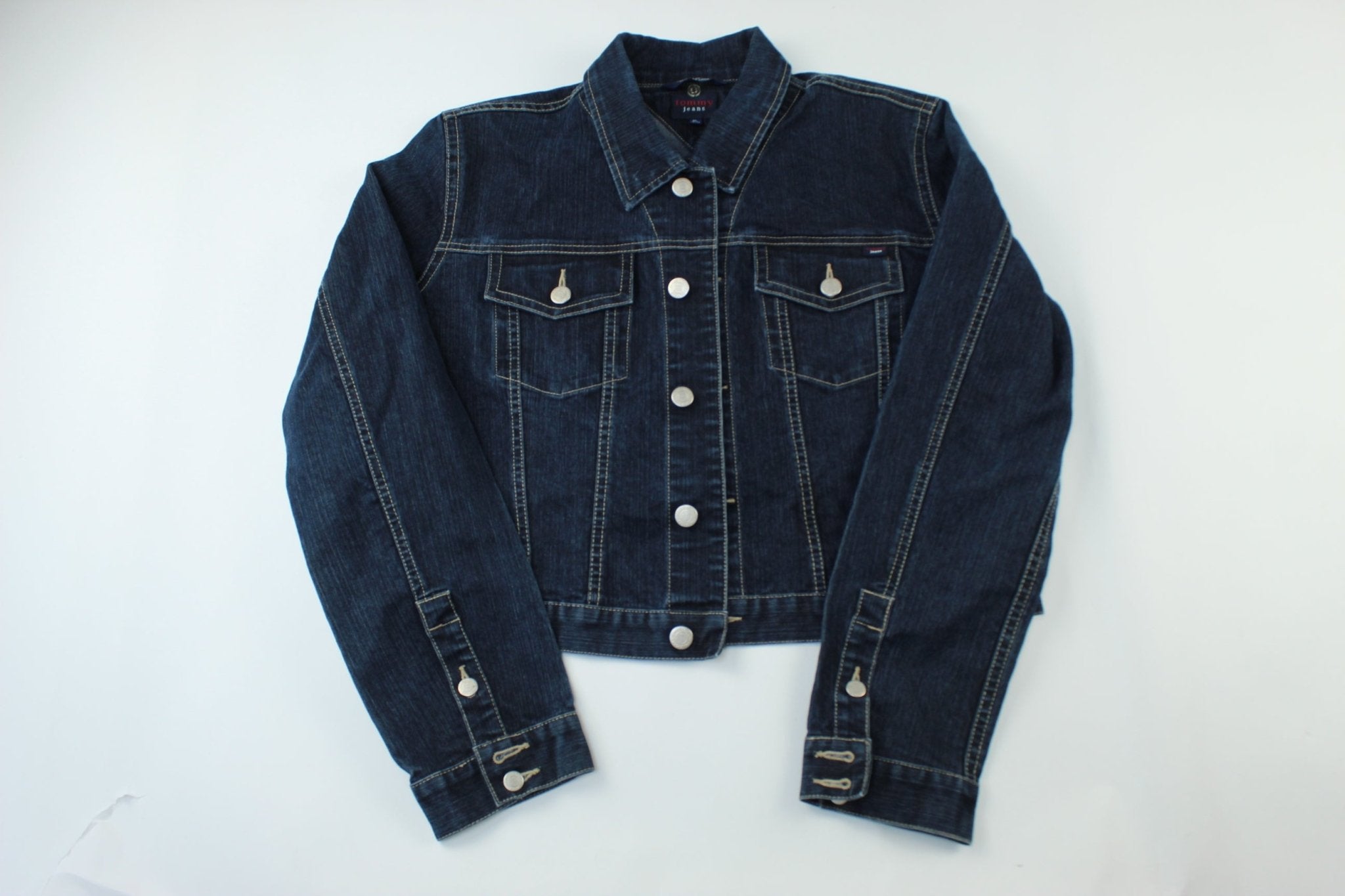 Women's Tommy Hilfiger Dark Wash Denim Jacket - ThriftedThreads.com