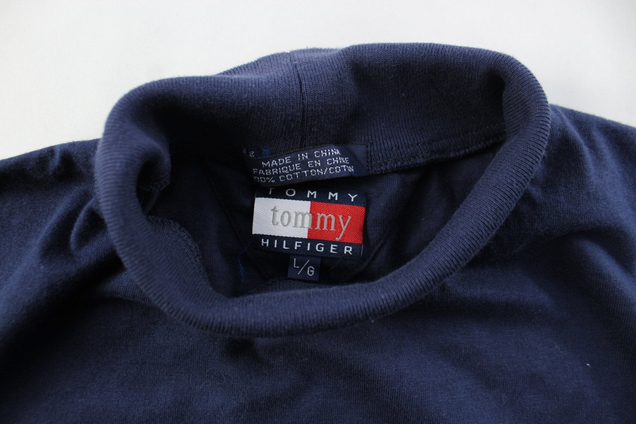 Women's Tommy Hilfiger Embroidered Logo Navy Blue Turtleneck T-Shirt - ThriftedThreads.com