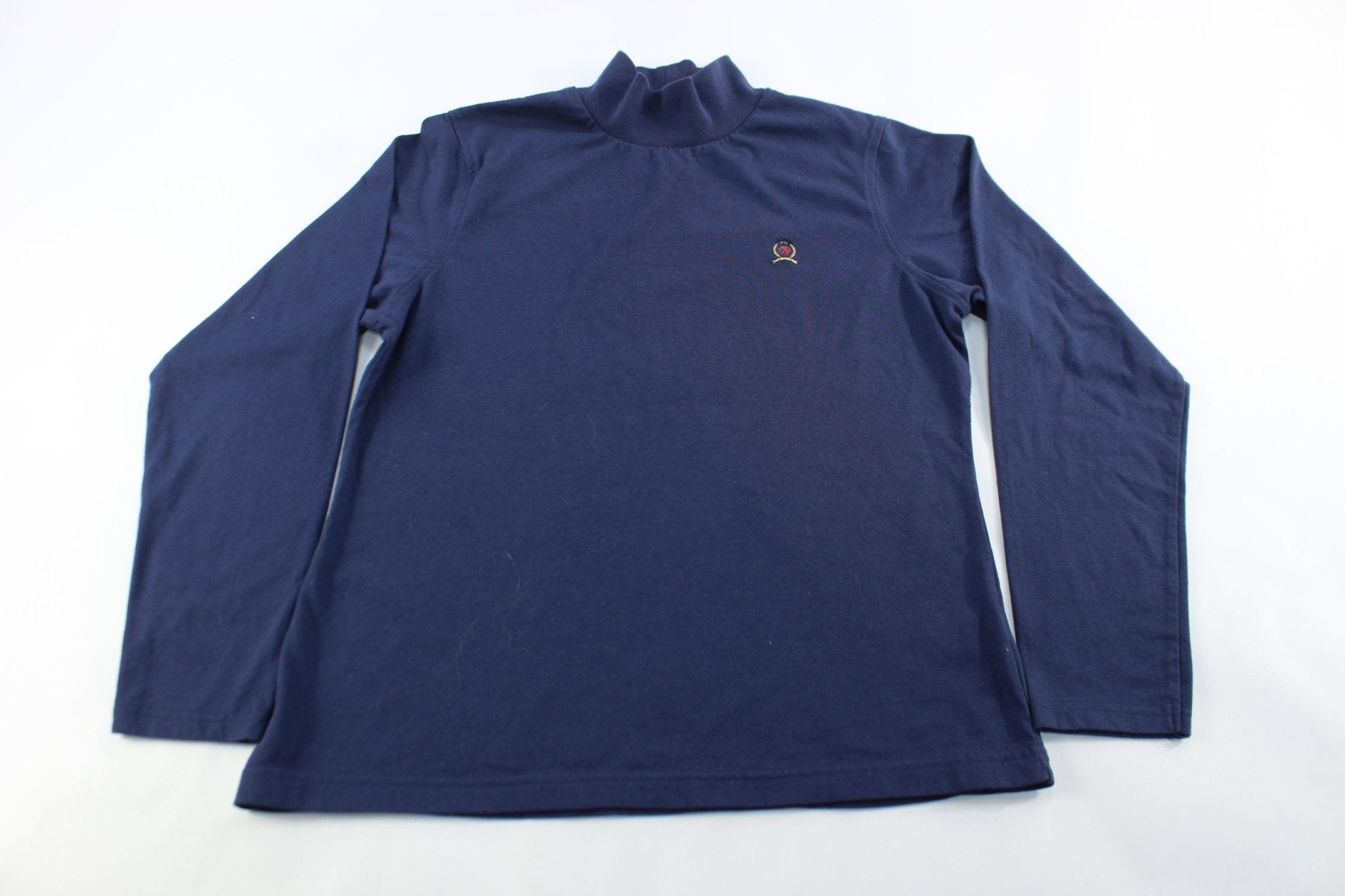 Women's Tommy Hilfiger Embroidered Logo Navy Blue Turtleneck T-Shirt - ThriftedThreads.com