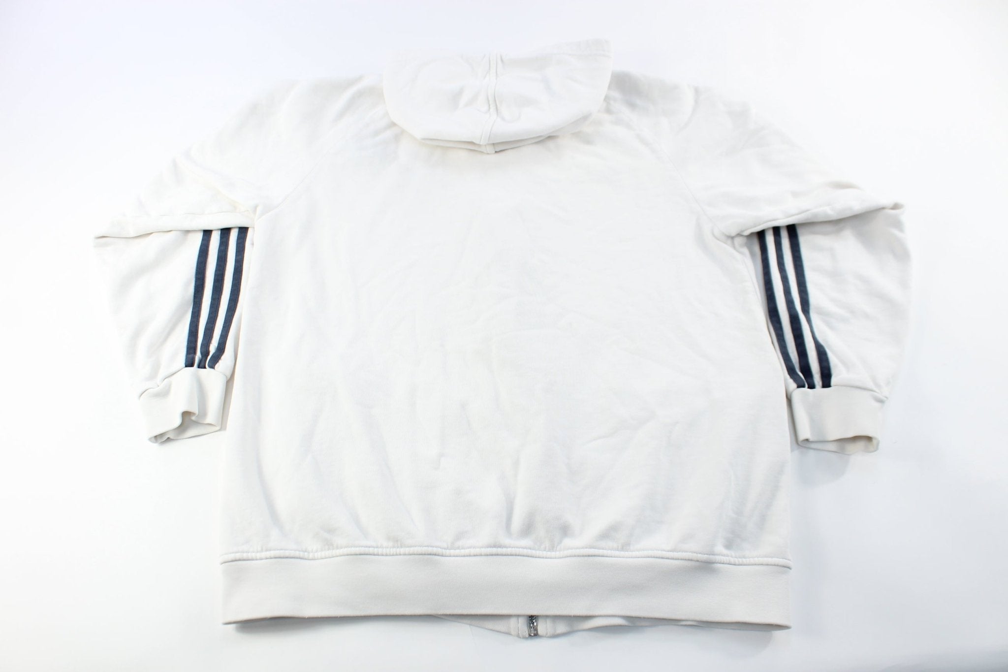 Youth Adidas Embroidered Logo White & Black Striped Zip Up Jacket - ThriftedThreads.com