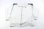 Youth Adidas Embroidered Logo White & Black Striped Zip Up Jacket - ThriftedThreads.com