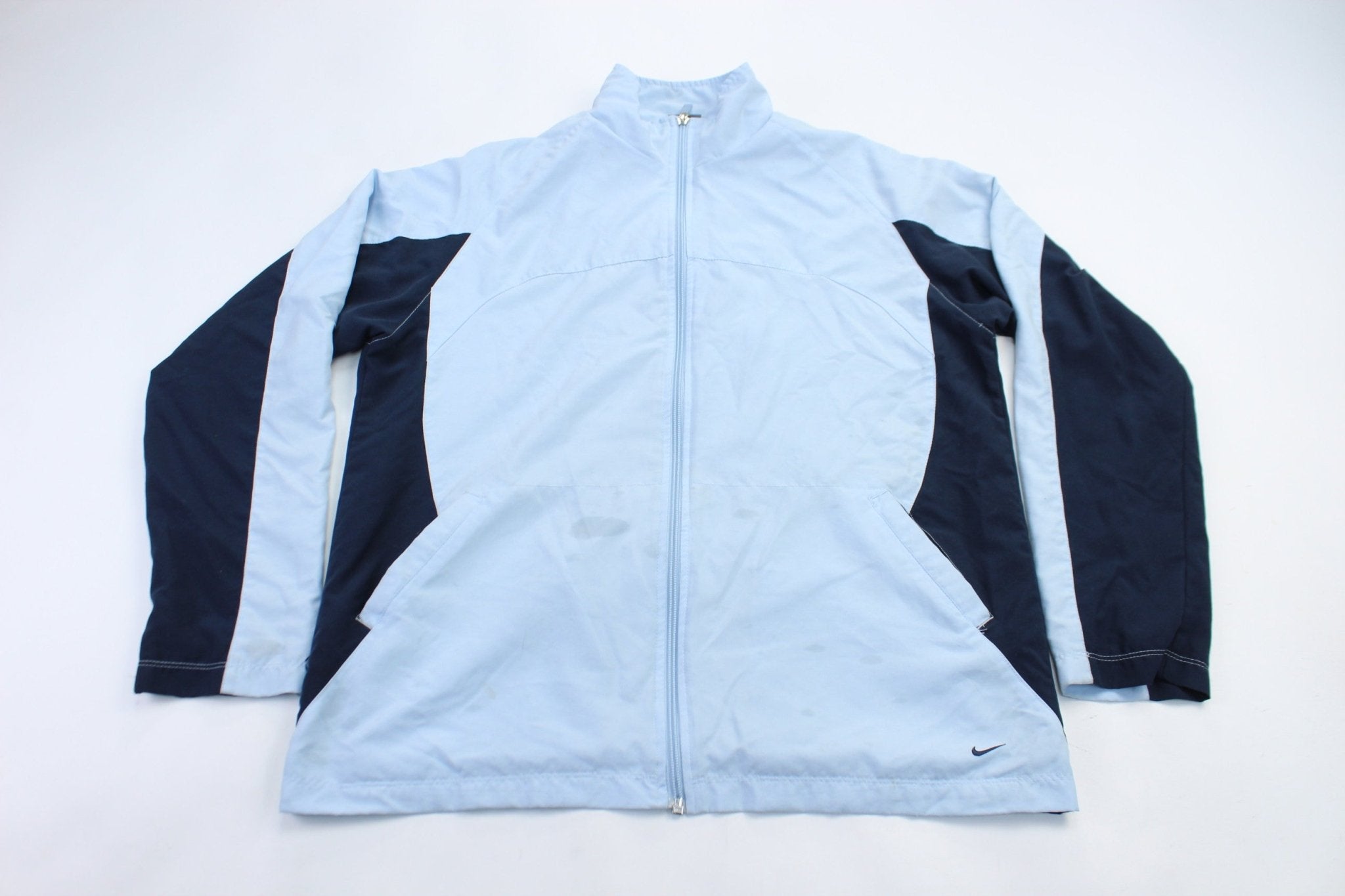 Youth Nike Embroidered Logo Baby Blue & Navy Blue Zip Up Jacket - ThriftedThreads.com