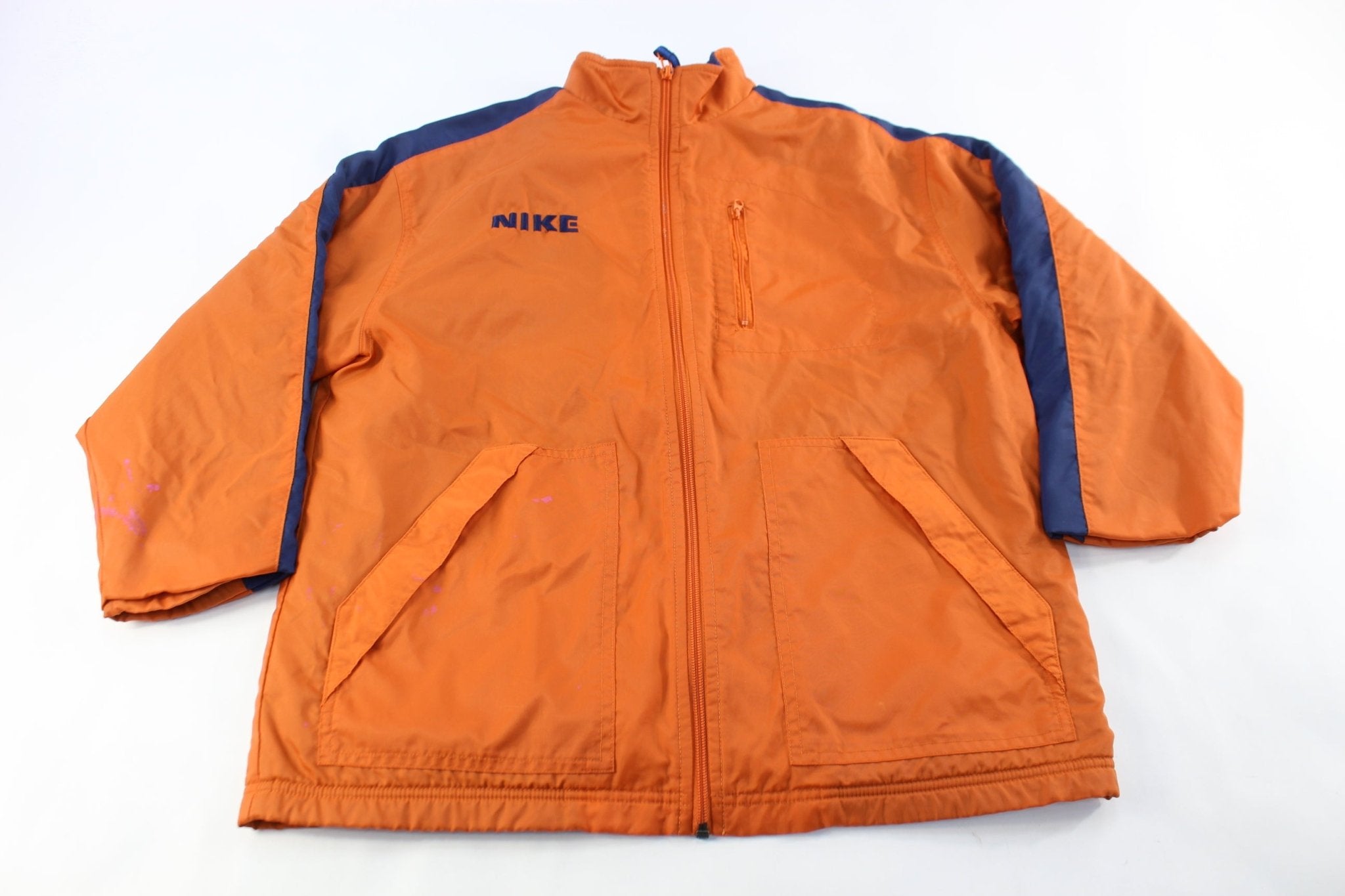 Youth Nike Embroidered Logo Orange & Navy Blue Zip Up Jacket - ThriftedThreads.com