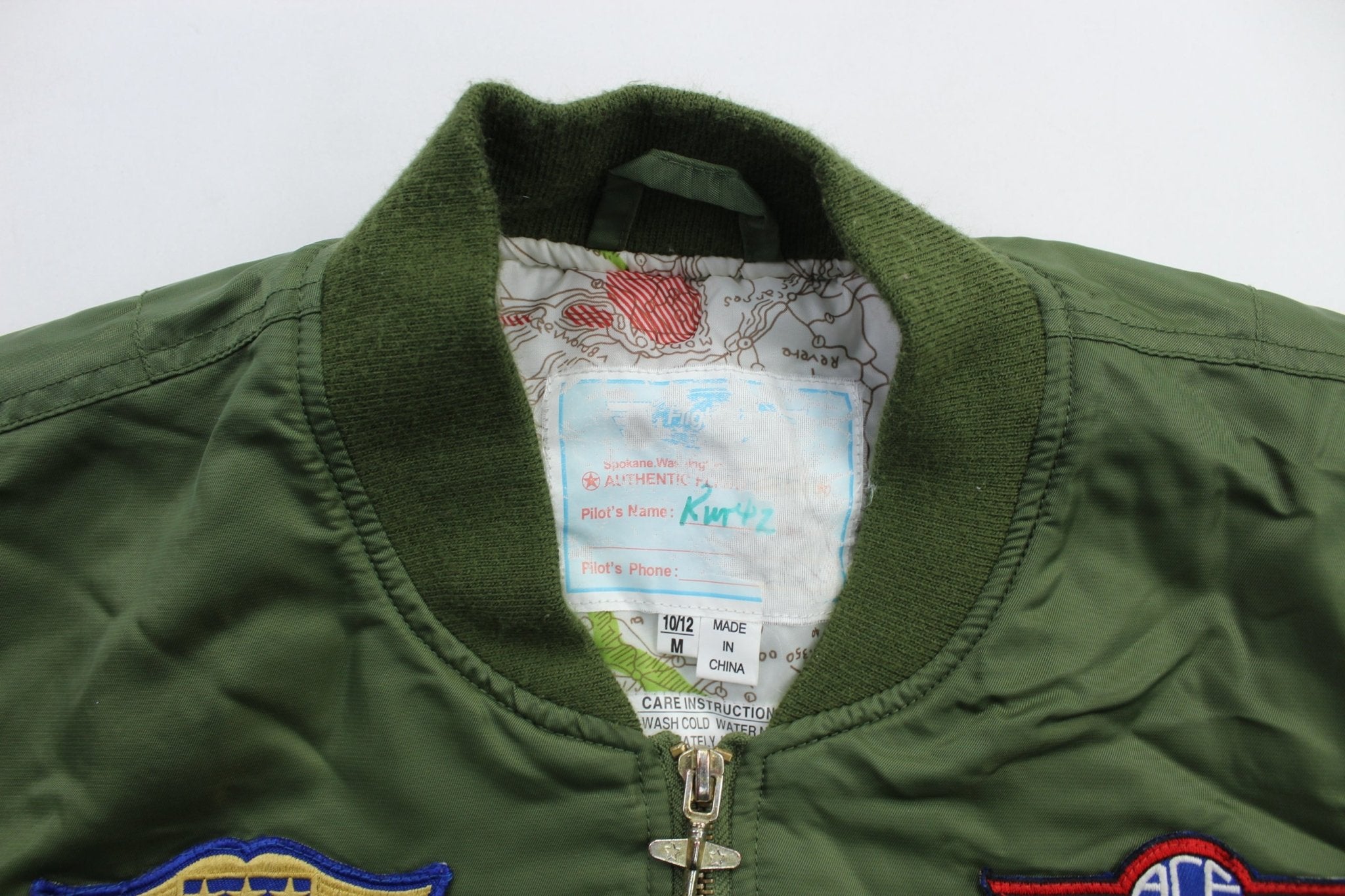 Youth Olive Green Aviation Bomber Jacket - ThriftedThreads.com