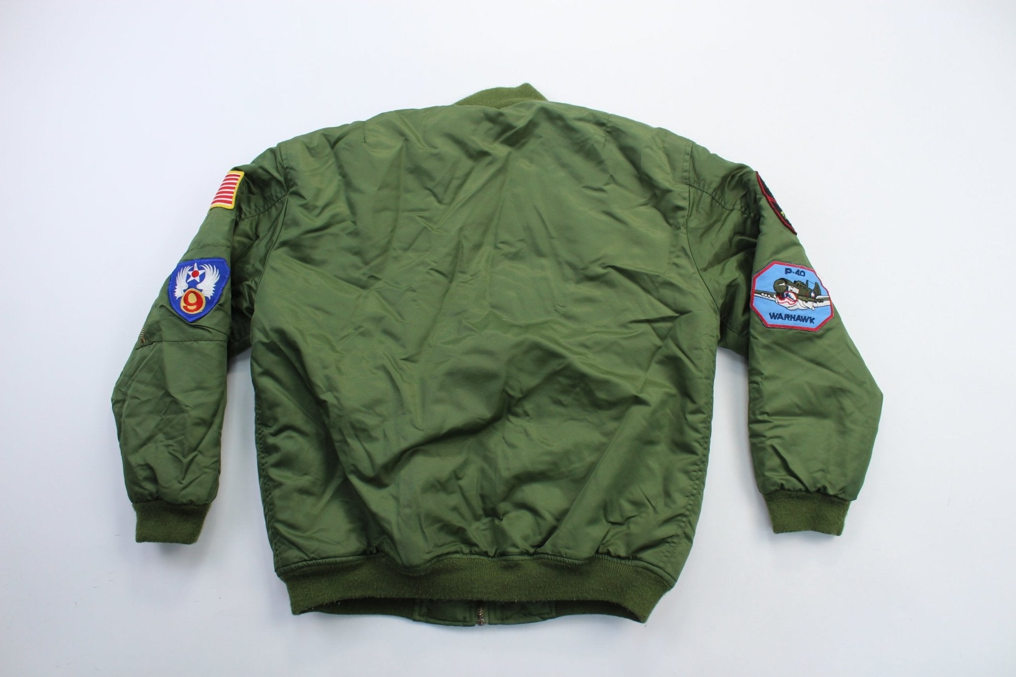 Youth Olive Green Aviation Bomber Jacket - ThriftedThreads.com