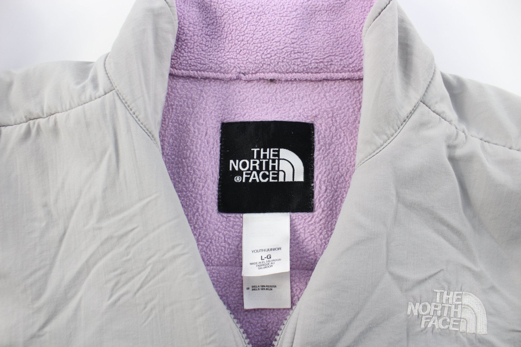 Youth Women's The North Face Embroidered Pink & Grey Zip Up Jacket - ThriftedThreads.com